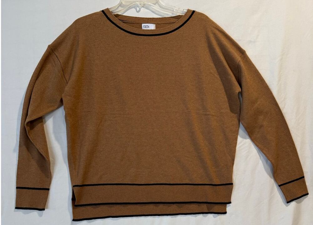 Nordstrom Rack Women's Brown Black Tipped Crewneck Sweater Pull Over Medium
